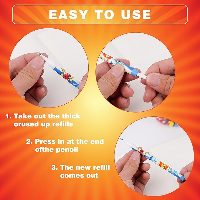 Kolewo4ever 48 Pcs Hero Pencils Translucent Pencil Multipoint Non Sharpening Stackable Pencils Pop Up Plastic Pencils Pow! Snap! Wham! Bang! Pencil for Party Favors