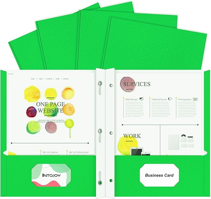 Folders with Pockets,IntoJoy 50 Pack Two Pocket Folders Business Card Holder Paper Folders with Prongs for School Office Filing Cabinet Resume Portfolio (Green)