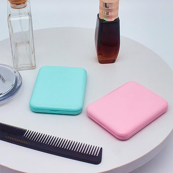 Portable LED Compact Travel Pocket Small Mirror with Light- 2-Sided 1X/3X Magnification, Folding Design, Handheld Mini Light-Up Mirror for Purse in Green.