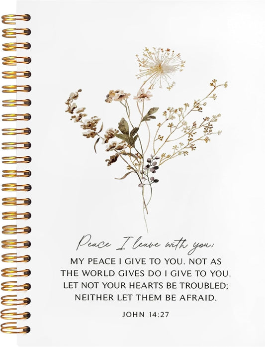 BearCake Peace I Leave with You Floral Christian Notebook Journal, Christian Gifts for Women, Bible Notebooks for Note Taking, Bible Journaling Notebook, Hardcover Spiral Notebook 5.5x8.3
