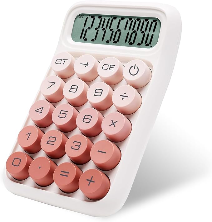 Y YOMA 1 Pack Mechanical Switch Calculator with 10 Digit Large LCD Display Big Button, Mini Cute Desktop Calculator 4 Function Basic Calculators for School Home Office Business, Cute Pink