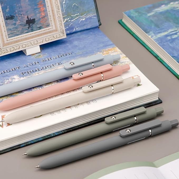 5PCS Retractable Gel Pens Set, Quick Dry Black Ink Fine Point Roller Ball Gel Ink Pen for Smooth Writing (Morandi Color)