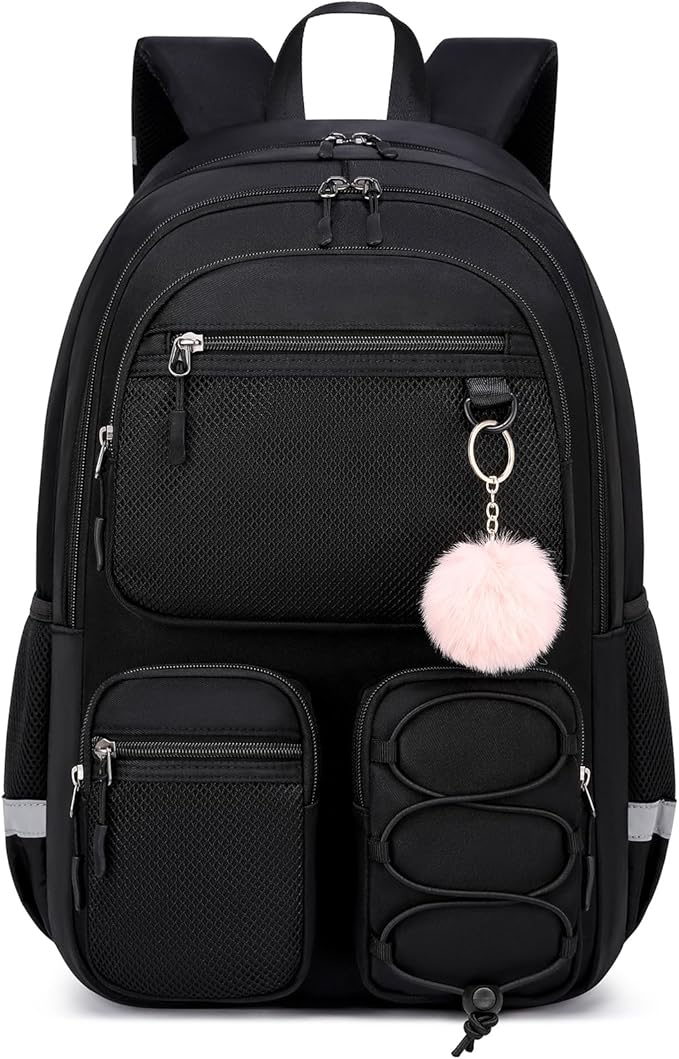 School Backpack for Teen Girls, Cute College Back Pack for Women, Kids Backpack for Girls, Middle Students School BookBag, 15.6 Inch Laptop Bag Travel Back Pack, Black