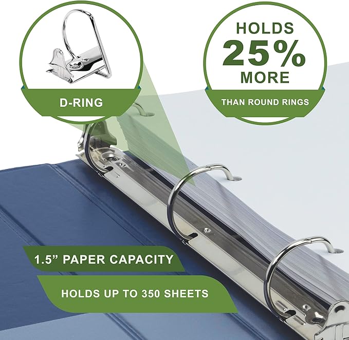 Samsill Plant-Based 1.5 Inch Durable D-Ring, Made in USA, View Binder, Eco-Friendly, USDA Certified Biobased, Single, Midnight Indigo