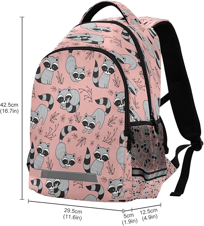 Cute Racoon Backpack for Girls Kids Boys School Bookbags,Student Laptop Backpack Carrying Bag Casual Lightweight Travel Sports Day Packs