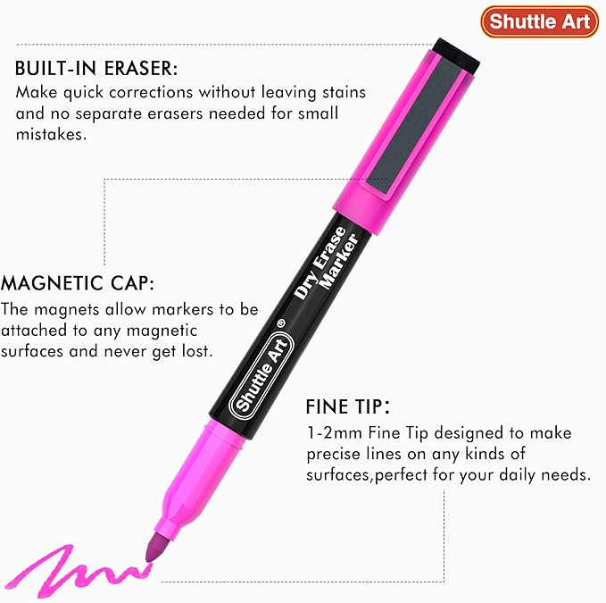 Shuttle Art Dry Erase Markers, 15 Colors Magnetic Whiteboard Markers, Fine Point, Perfect For Writing on Whiteboards, Dry-Erase Boards,Mirrors for School Office Home