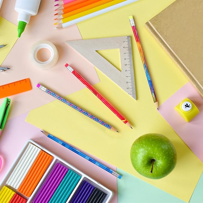 Chinco 25 Pieces Wooden Pencil with Eraser for Kids Assortment Colorful Fun Pencils Bulk with Eraser Kids Novelty Back to School Supplies for Classroom, Student Reward, Stationery Party Favors