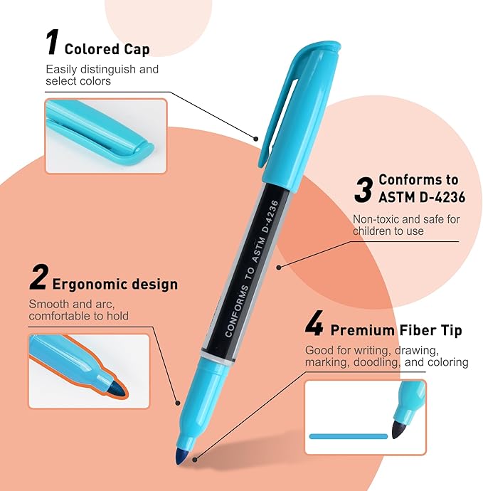 Permanent Markers 72 Assorted Colors - Waterproof Colored Pens Set 45 Fine Tip, 8 Ultra Fine, 8 Chisel Tip, 6 Neon, 5 Metallic Markers Home Office School Supplies for Kids, Adults Coloring