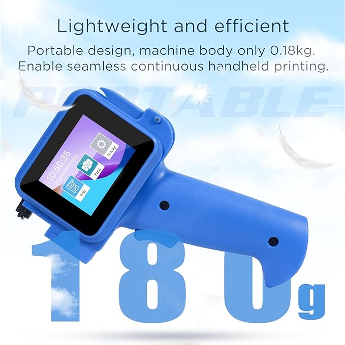 Handheld Inkjet Printer with 42ml Quick-Drying Ink Cartridge, 0.5 Inch Nozzle Ink Jet Coding Machine for EXP Date/Batch Number/QR Code/Barcode/Logo/Text (ZM-C12mini) (Blue)