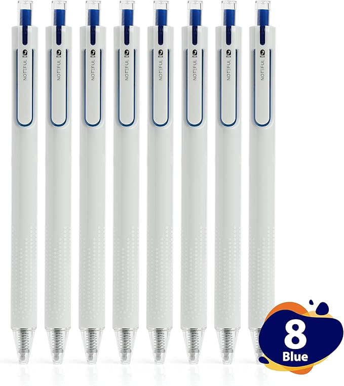 Silent Click Gel Pens For Journaling, Smooth Writing Pen, Blue Gel Ink Medium Point Pens (0.7 mm), Pack of 8