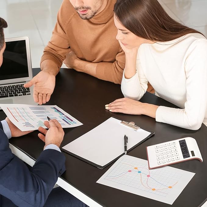 Rose Gold Calculator Office Supplies and Accessories, 10 Digits Solar Battery Basic Office Calculator, Dual Power Desktop Calculator with Large LCD Display, Pink