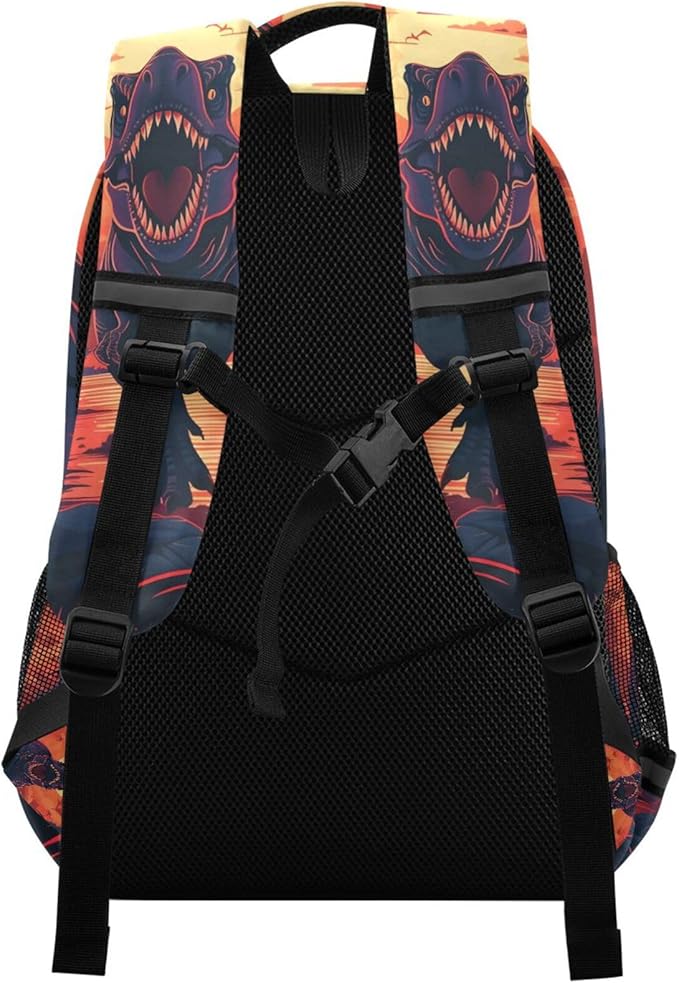 Dinosaur Sunset Backpack for Boys Girls Elementary School Bag Kids Bookbag Travel Rucksack