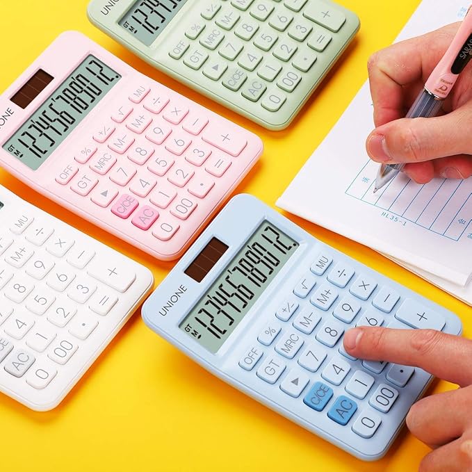 UNIONE Calculator with a Bright LCD, Dual Power Handheld Desktop. Color. Business, Office, High School