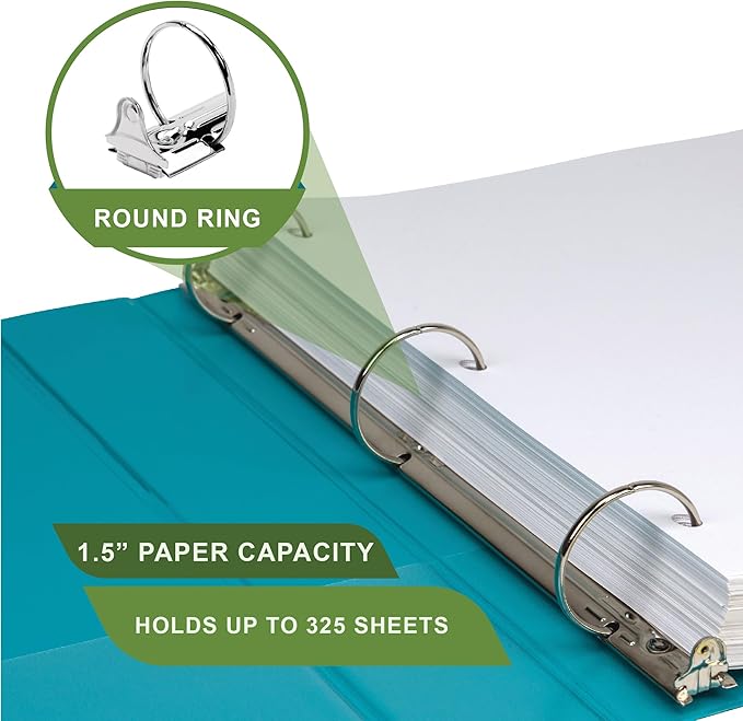 Samsill Plant-Based 1.5 Inch Durable Round Ring, Made in USA, View Binder, Eco-Friendly, USDA Certified Biobased, Single, Aqua Blue