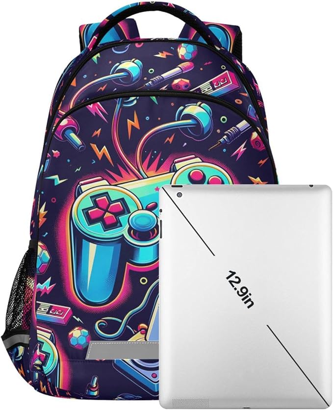 Bright Video Game Joystick Backpack for Boys Girls Elementary School Bag Kids Bookbag Travel Rucksack