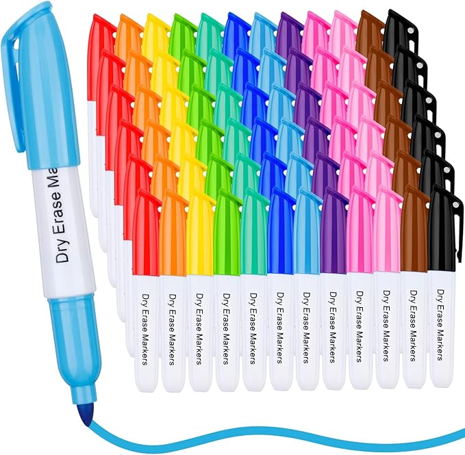 PerKoop 72 Pcs Mini Dry Erase Markers Fine Tip 3.5 Inch Erasable Whiteboard Markers with Cap Clips Low Odor Dry Erase Pen for School Office, Assorted Colors