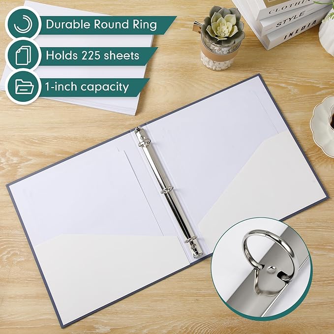 Ctosree 10 Pack Colored 3 Ring Binder with 2 Pockets Hardcover Loose Leaf Binder for Women Men Teacher Student School Office Home Supplies, Fits 11 x 8.5 Size Paper, 10 Colors(1",Business Color)