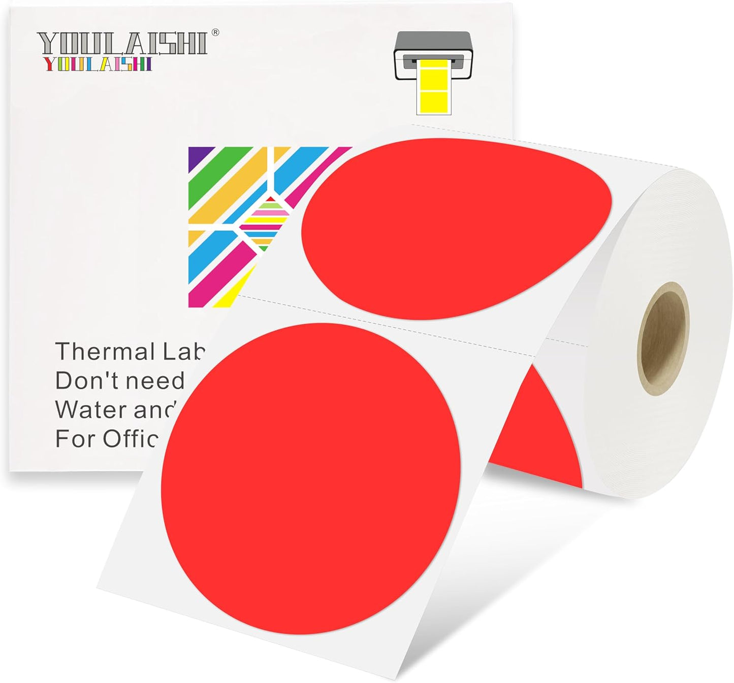 3 X 3 Inch Color Coding Dot Labels Circle Thermal Printable Waterproof 500 Pcs Round Stickers Adhesive Writable for Office, Home, Garage, DIY Sticker, Barcodes, Name Tag, Fluorescent Red