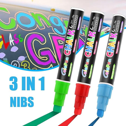 Window Chalk Markers for Cars Glass Washable, 8 Colors Jumbo Liquid Chalk Marker Pens with 10mm 3 in 1 Nib Wide Tip, Chalkboard Markers Car Window Paint Pen for Auto, Mirror, Poster