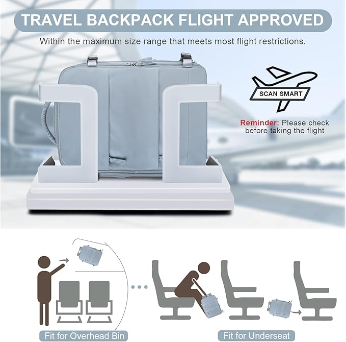 Large Travel Backpack Carry on Flight Approved Mochila De Viaje Carry on Backpack for Airplanes Spirit Airlines Personal Item Bag 18x14x8 Inches Travel Bag Traveling Backpack for Women Men Grey Blue