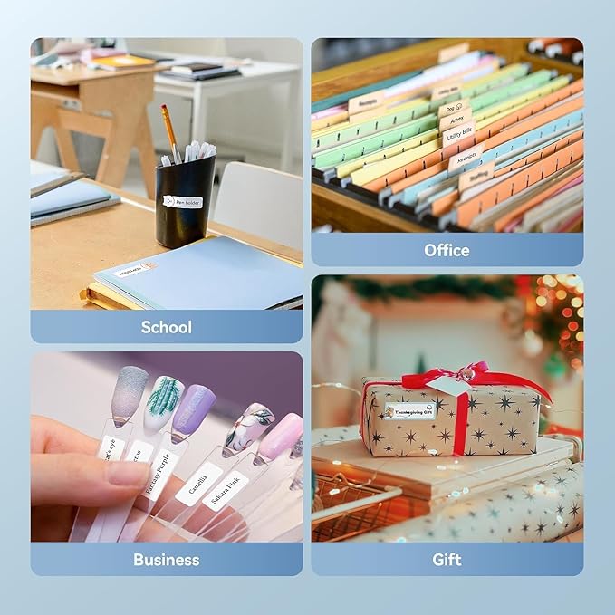 DEEPIN Label Maker Machine Portable Bluetooth Label Maker with Tape, Thermal Label Printer Multiple Templates for Phone, Mini Label Sticker Printer for Business Office Organization (White)