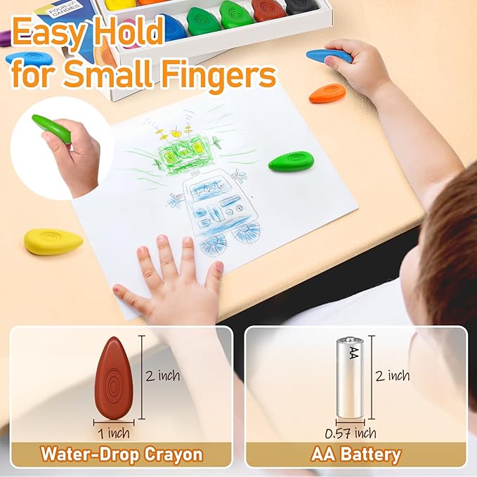 Four Candies Toddler Crayons 24 Count, Non Toxic Washable Crayons for Toddlers 1-3, Unbreakable Easy-Grip Water-Drop Shape for Little Hands, Toddler Coloring Art Gift