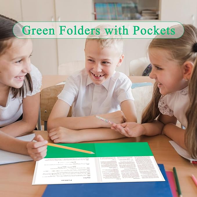 Zzrywuty 50 Packs Paper Folders with Pockets for Students,Businessmen and Office Workers,Letter Size,Two Pocket Folders with Card Slot for Office,Business,School Supplies (Green)