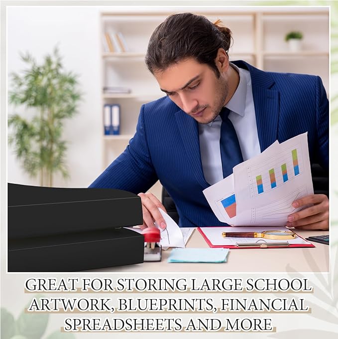 4 Pcs 11 x 17 Inch 3 Ring Binders 3 Inch Rings Heavy Duty View Plastic Flexible D Ring Binders Economy Holds 11" x 17" Paper for Artwork Blueprints, Office, Home, Work Places(Black)