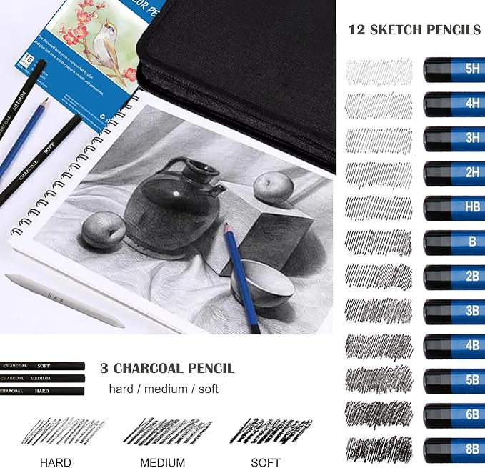 146Pcs Drawing and Sketching Colored Pencils Set, Art Supplies Include Sketch Charcoal Colored Metallic Watercolor Graphite Mark Pencils, Professional Drawing kit and Sketchbook for Artists Adult