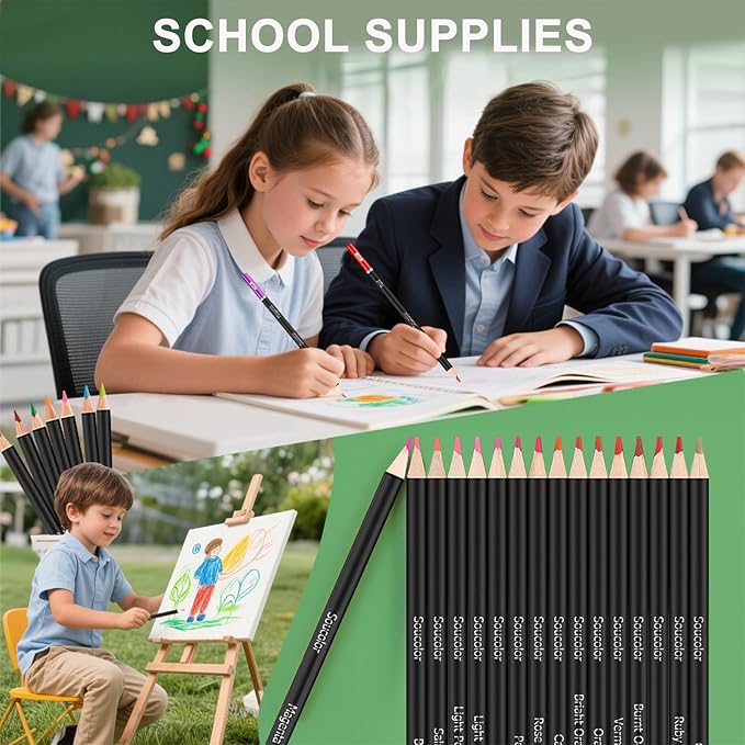 Soucolor 72-Color Colored Pencils for Adult Coloring Books, Soft Core Color Pencil Set for Kids Art Supplies, Coloring Pencils for Adult Blending Shading Drawing, Stocking Stuffers for Teen Girl Gifts