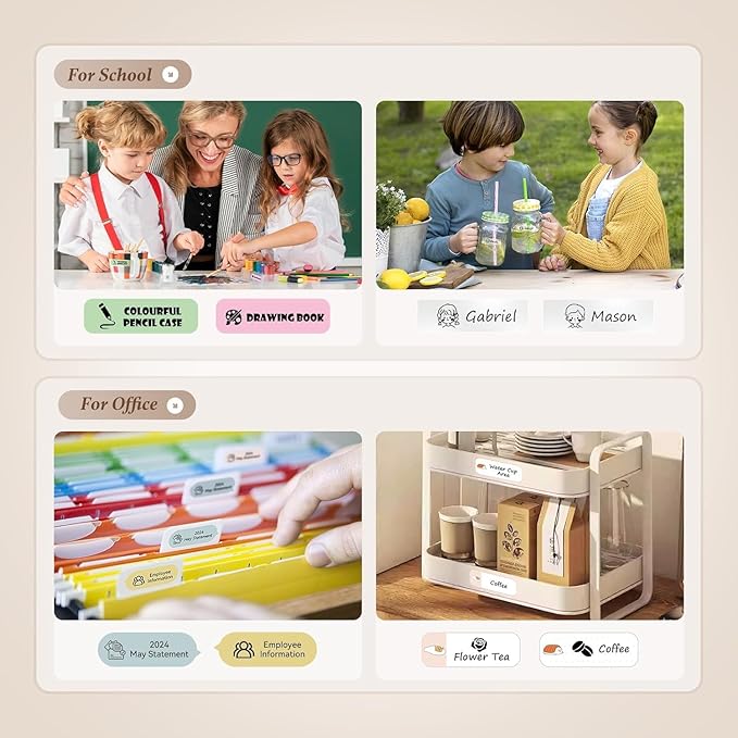 Label Maker D110 Bluetooth Thermal Label Maker Machine with Tape, Portable Inkless Label Printer Handheld & Rechargeable with Multiple Templates for Home Office, Compatible with iOS Android, White