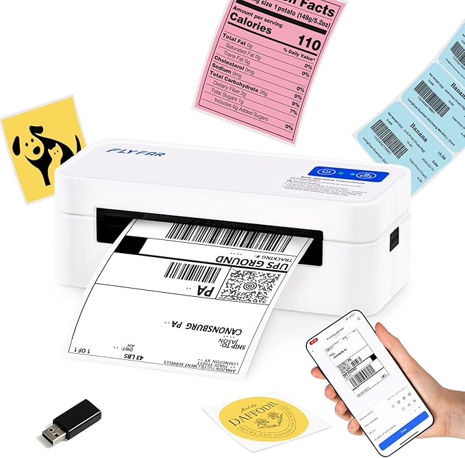 Bluetooth Thermal Shipping Label Printer, Wireless 4x6 Label Printer for Small Business, Compatible with Android, Windows, iPhone, Mac, Widely Used for Amazon, Shopify, Ebay, USPS, Etsy,FedEx (White)