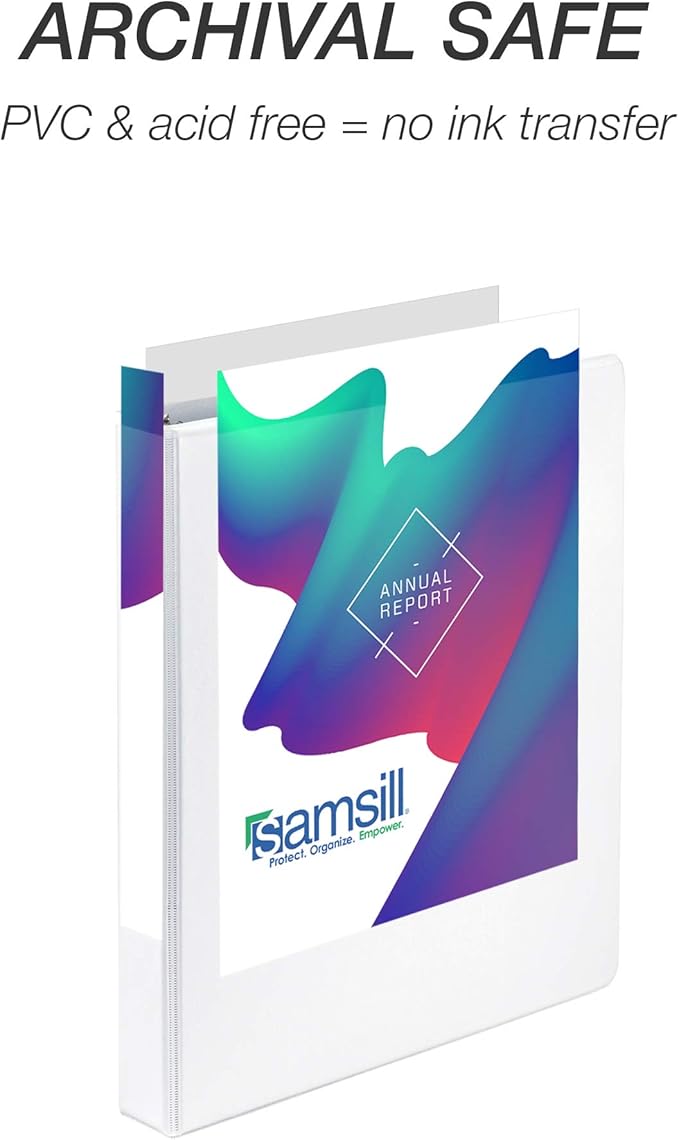 Samsill Durable 1 Inch Binder, Made in the USA, Round Ring Customizable Clear View Binder, White, 8 Pack (S88437)