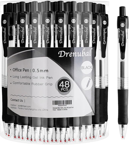 Black Glide Retractable Ball Pens, Medium Point (0.5mm), Comfortable Rubber Grip For Writing, 48-Count Pack