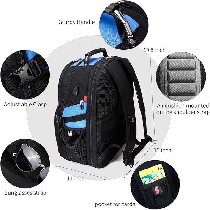 SHRRADOO Extra Large 50L Travel Laptop Backpack with USB Charging Port, College High School Backpack Airline Approved Business Work Bag Fits 17 Inch Computer for Men Women