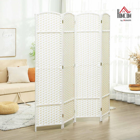 HOMCOM Room Divider, 4 Panel Folding Privacy Screen, 5.6' Tall Freestanding Wall Partition for Home Office, Bedroom, White