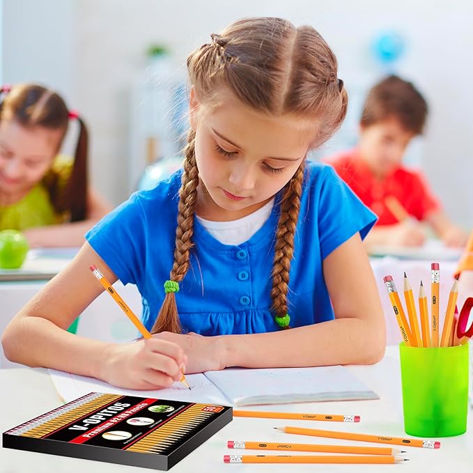 V-Opitos Wood-Cased #2 HB Pencils, 50 Pack Pre-Sharpened with Top Erasers, Bulk Yellow Pencils for School, Writing, Drawing and Sketching