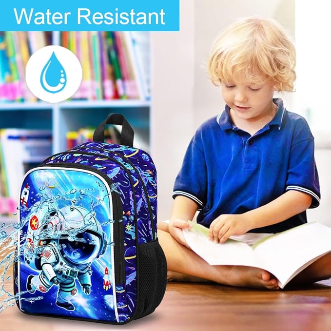 KLFVB Boys Toddler Astronaut Backpack, Water Resistant Kindergarten Bookbag, 13" Preschool Backpacks for Toddler - Astronaut Blue