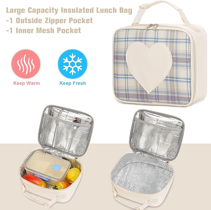 Backpack for Girls - Bookbag Backpacks Schoolbag for Girls Kids Teen Women Casual Travel Daypacks - School Bag Elementary Middle School College Cute Backpack with Lunch Box (Beige)