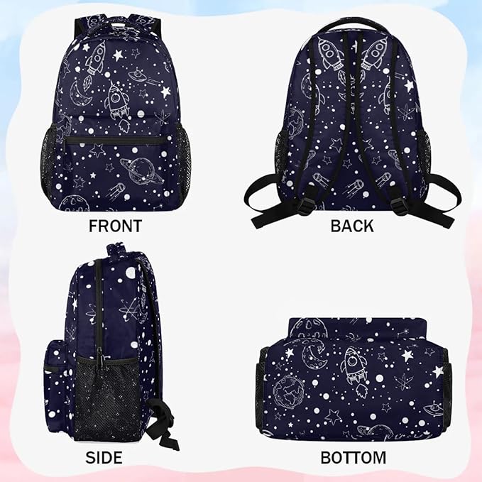 Kids Backpack for Boys Girls - School Bags for Primary Middle High School College Waterproof Casual Daypack Bookbag Lightweight Laptop Travel Backpack (Navy Universe Rocket)