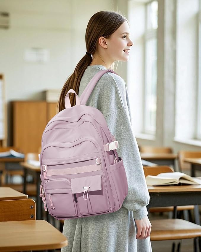 Aesthetic School Backpack for Women Men College Backpack With Lots Of Pockets Waterproof Travel Casual Daypack Cute Bookbag For Teens Girls Boys High School Bag(Purple)