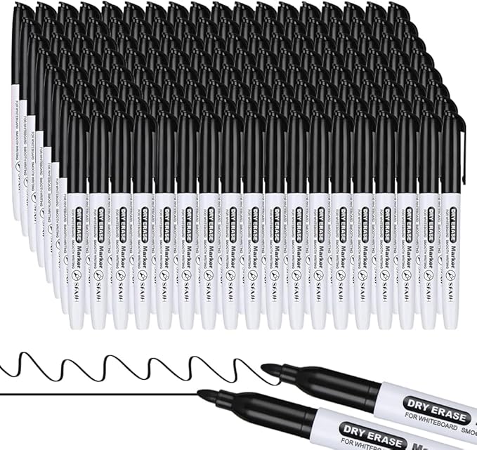 SFAIH Dry Erase Markers, Black, Fine Tip, 144 Pack (12 Dozen) - Bulk Low Odor Whiteboard Markers for Classroom, Office, Home, Board - Value Pack