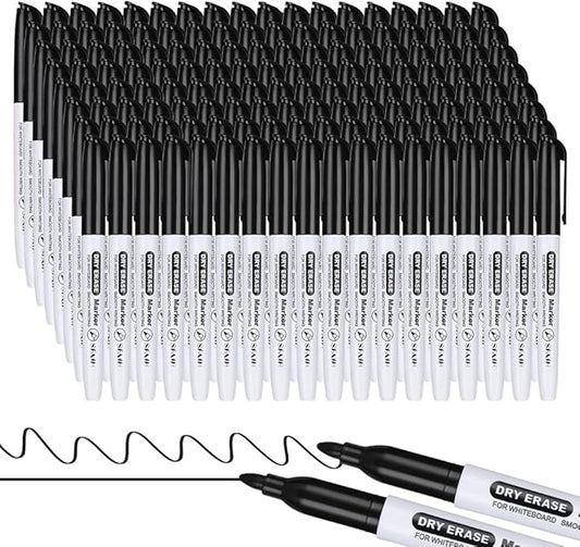 SFAIH Dry Erase Markers, Black, Fine Tip, 144 Pack (12 Dozen) - Bulk Low Odor Whiteboard Markers for Classroom, Office, Home, Board - Value Pack
