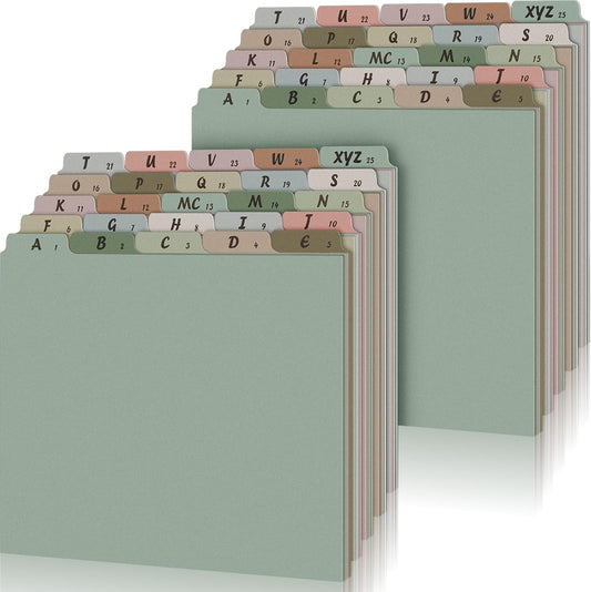 2 Set 50 Pcs Alphabet File Dividers Top Tab File Guides Set, Heavyweight A-z Letter Size Filing Cabinet Dividers 1/5 Cut Tab Desk Organizer for Work School Office(Morandi Color)