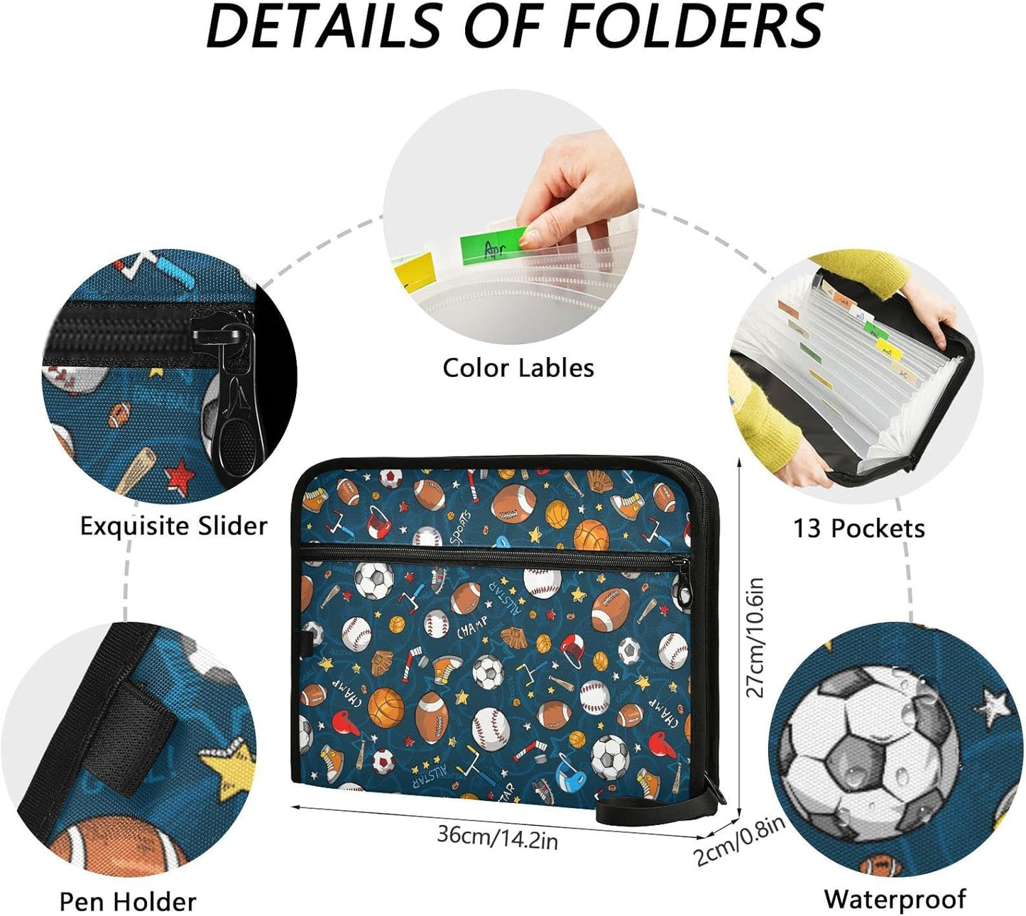 Gredecor Baseball Football Ball Pattern Expanding File Folder 13 Pockets Sports Theme Expandable Filing Folders Accordion Document Files Organizer for A4 Letter Size Paper