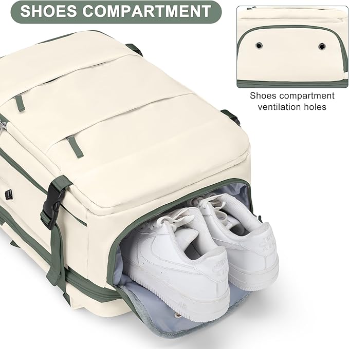 Casual Backpack Traveling Backpack, A-beige With Green, Expandable, Travel Backpacks