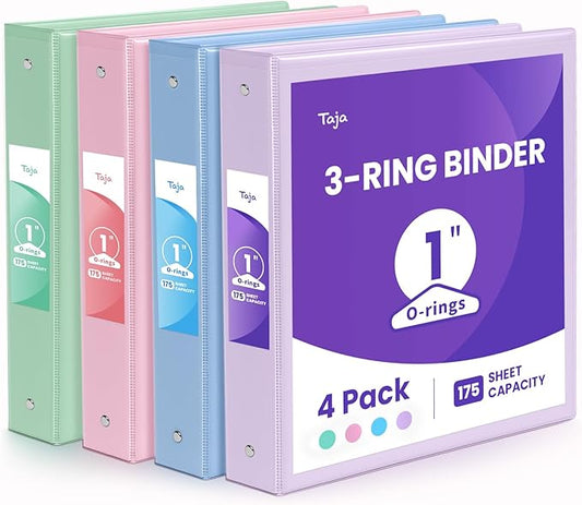 1 Inch Binders 3 Ring 4 Pack, PVC Free View Binder (Fits 8.5" x 11" Letter Size Papers), Perfect for School & Office Supplies, Pastel Colors