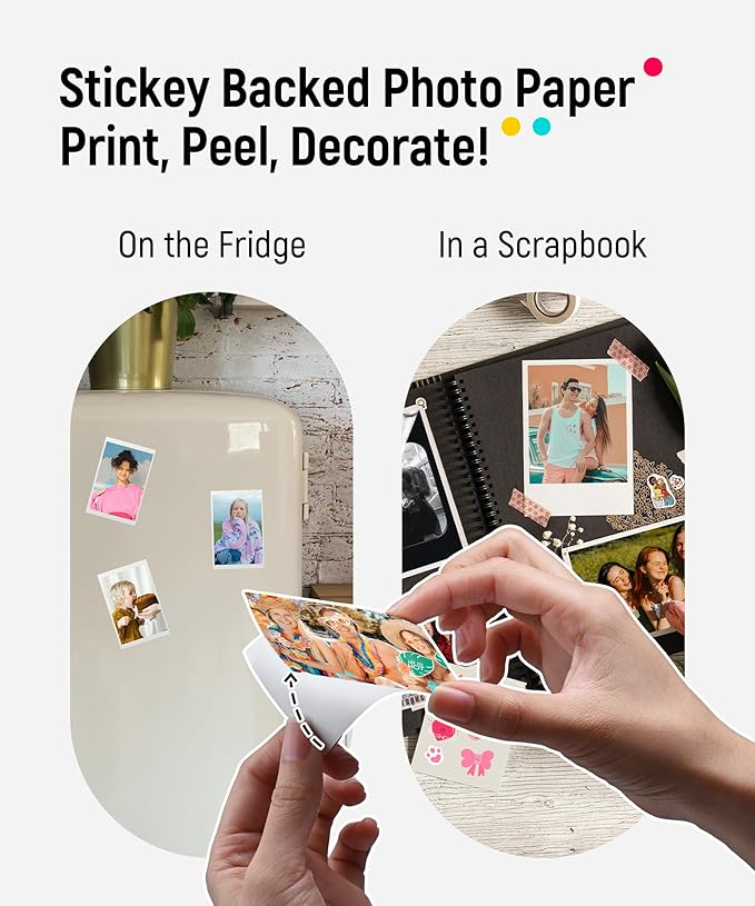 Liene 2x3” Photo Printer, Mini Instant Portable Color Mono Picture Printer Bundle 50 Zink Adhesive Paper, Bluetooth 5.0, Compatible w/iOS & Android, Small Phone Sticker for iPhone, Smartphone, White