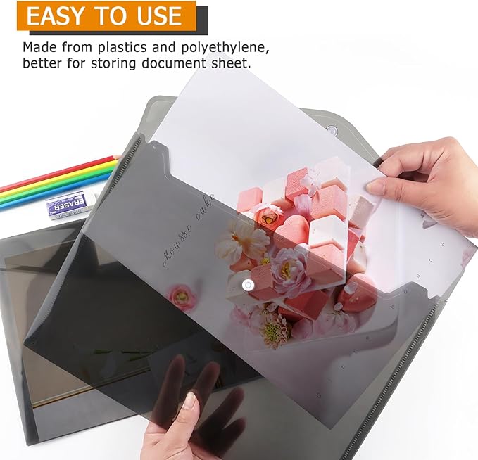 Tamaki 6 Pack Plastic Envelopes Poly Envelopes, Clear Document Folders Plastic File Folders for Home Work Office Organization, Letter Size/A4 Size(Dark Grey)