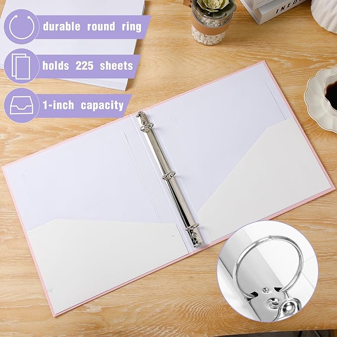 Ctosree 10 Pack Colored 3 Ring Binder with 2 Pockets Hardcover Loose Leaf Binder for Women Men Teacher Student School Office Home Supplies, Fits 11 x 8.5 Size Paper, 10 Colors(1",Fantasy Color)